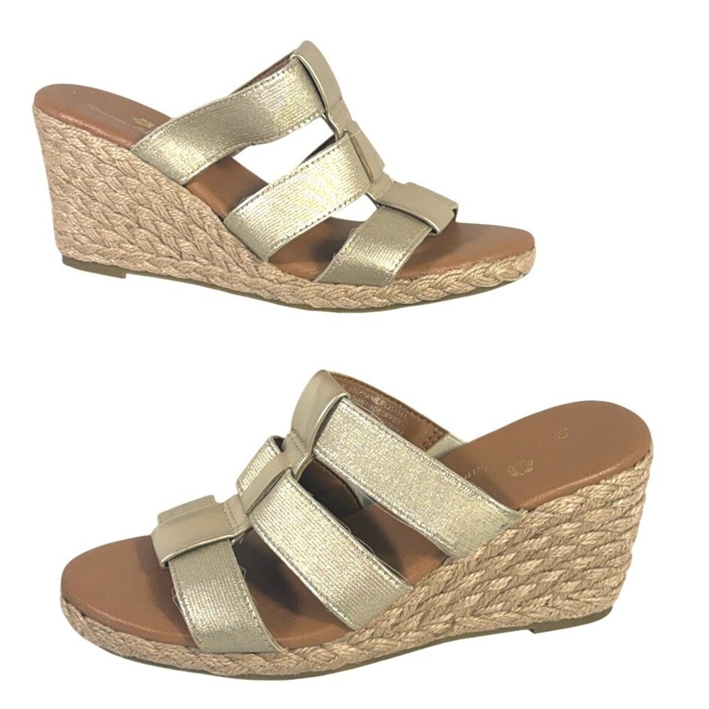 Tommy Bahama Stephanie Wedge Slide Sandals Metallic Gold Beige 6.5 PL251111